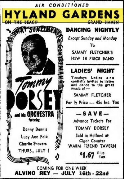 Bil-Mar Beach Hotel (Hyland Gardens Pavilion) - June 1948 Tommy Dorsey Appearing (newer photo)